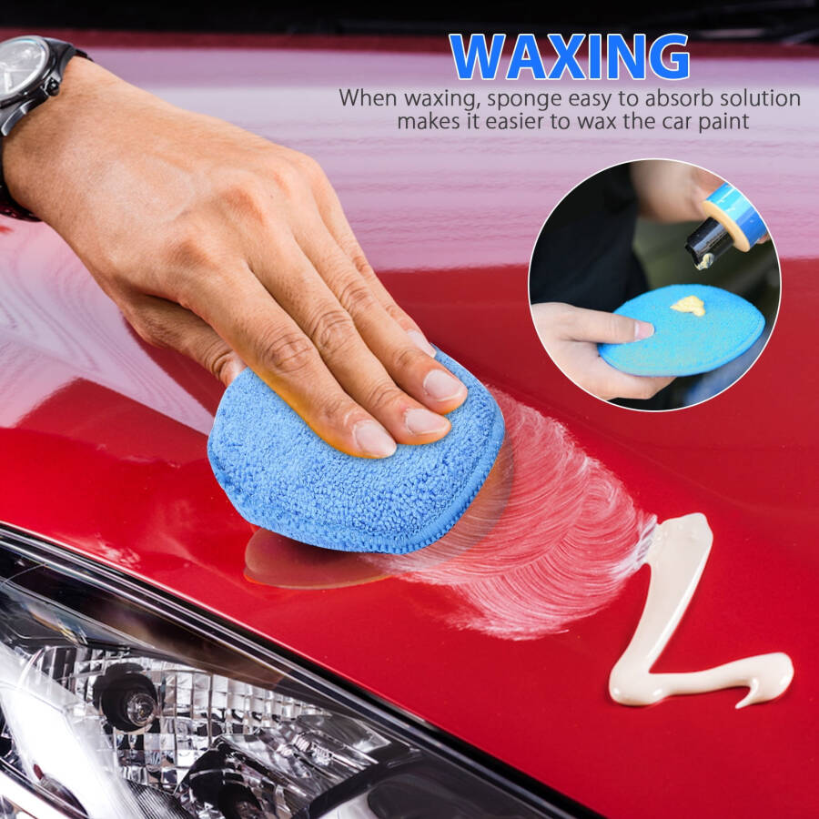 10pcs Microfiber Wax Applicator, EEEkit Ultra-Soft Microfiber Waxing Polish Car Applicator Pads, Foam Sponge Wax Applicator Pads for Cars Vehicle Glass Clean (Blue, 5