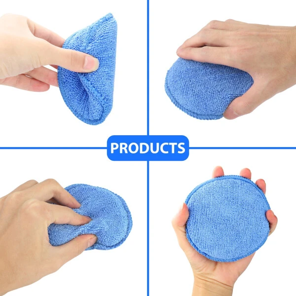 10pcs Microfiber Wax Applicator, EEEkit Ultra-Soft Microfiber Waxing Polish Car Applicator Pads, Foam Sponge Wax Applicator Pads for Cars Vehicle Glass Clean (Blue, 5