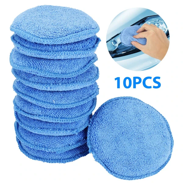10pcs Microfiber Wax Applicator, EEEkit Ultra-Soft Microfiber Waxing Polish Car Applicator Pads, Foam Sponge Wax Applicator Pads for Cars Vehicle Glass Clean (Blue, 5