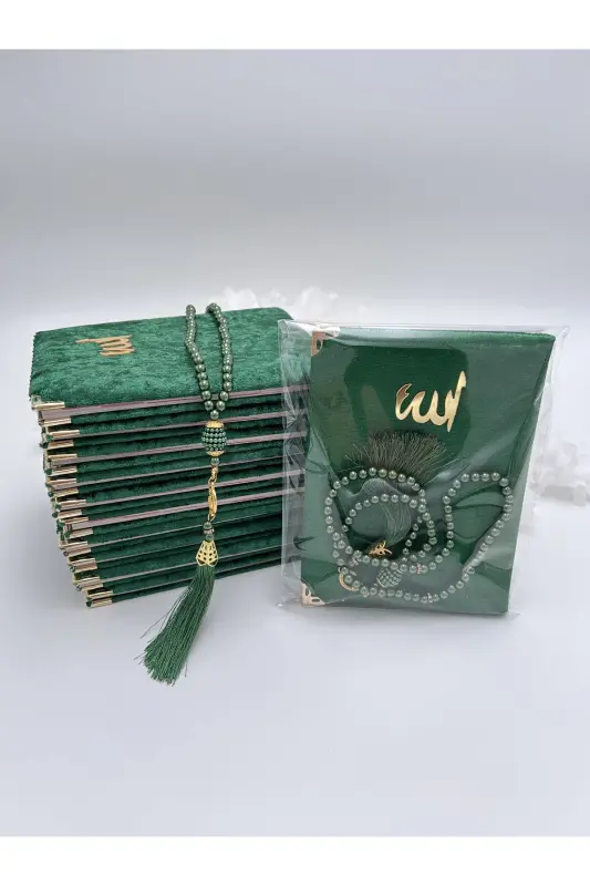 10ta sovgʻa mahsulotidan iborat jelatin qoplamli kadife Yosin juzi va marvarid tasbeh toʻplami (Mavlid-Haj-Umra-Sunnat) - LENAGIFTWORKSHOP