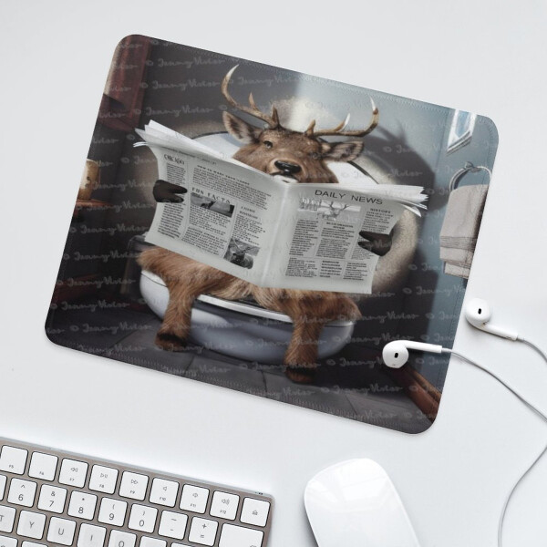 10x12 Inch Gaming Mouse Pad with Stitched Edges, Non-Slip Base, Moose Reading News - 12