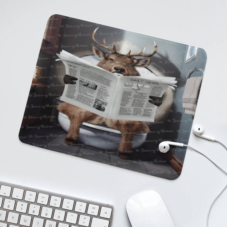 10x12 Inch Gaming Mouse Pad with Stitched Edges, Non-Slip Base, Moose Reading News - 5