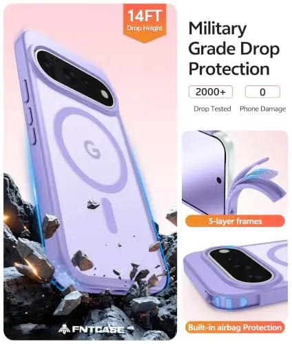 11 Pro XL g'ilofi uchun FNTCASE, Magsafe bilan mos, Ekran himoyachisi Och Binafsha | Yarim shaffof mat magnit orqa qism, 14FT Harbiy darajada tushishdan himoya, Zarbaga chidamli telefon g'ilofi, Och Binafsha - 5