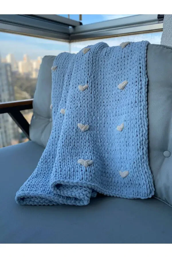 110*105 cm. hand knitted baby b & Tv blanket - 5