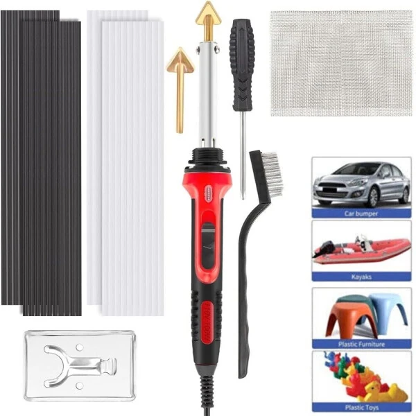 110V/100W Plastic Welding Kit - Includes Plastic Welder, 40 Welding Rods, Multiple Tips, and Accessories - Ideal for Car Bumpers, Dashboards, Kayaks, and More - Fast Heating, Easy to Use for Beginner - 1