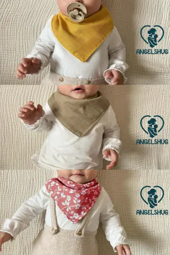 12 Adet %100 Organik Müslin Çift Katlı Bebek Fuları Yakalık Mama Ve Salya Önlüğü - ANGELSHUG (1)