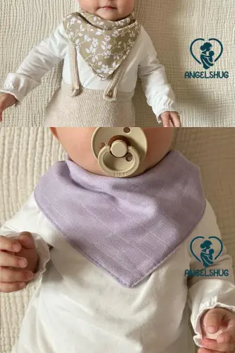 12 Adet %100 Organik Müslin Çift Katlı Bebek Fuları Yakalık Mama Ve Salya Önlüğü - 5