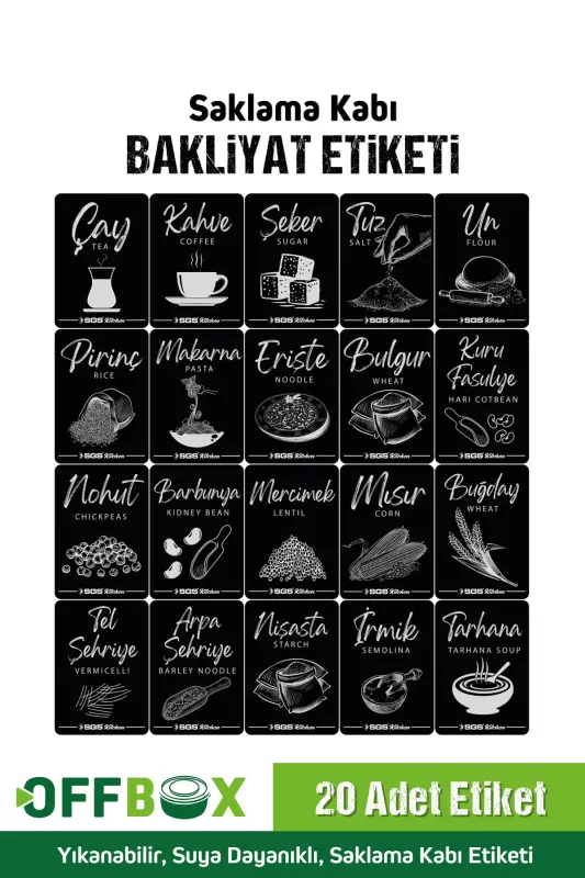 12 Adet 24 Parça 1,2 Litre Kare Erzak Bakliyat Saklama Kabı Seti Baharatlık 20 Adet Etiket Hediyeli - ANTRASİT - 7