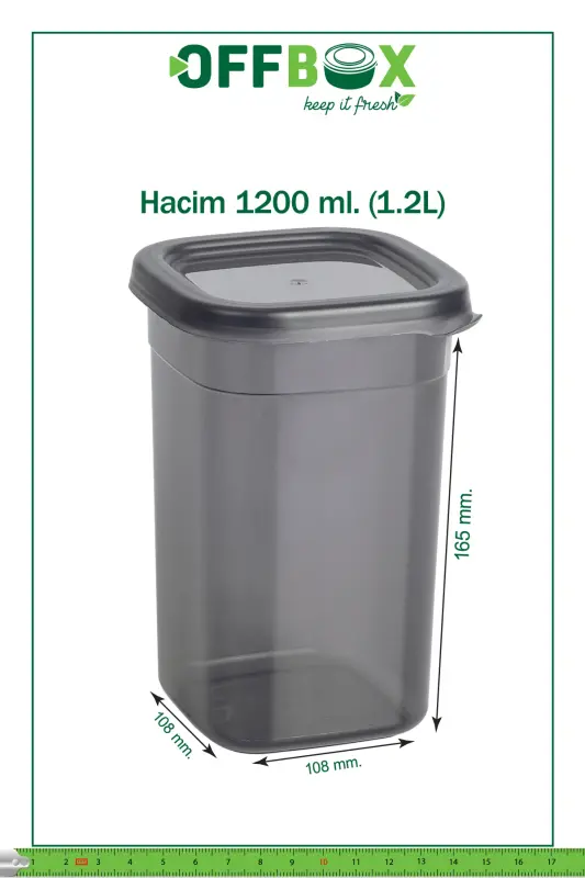 12 Adet 24 Parça 1,2 Litre Kare Erzak Bakliyat Saklama Kabı Seti Baharatlık 20 Adet Etiket Hediyeli - ANTRASİT - 8