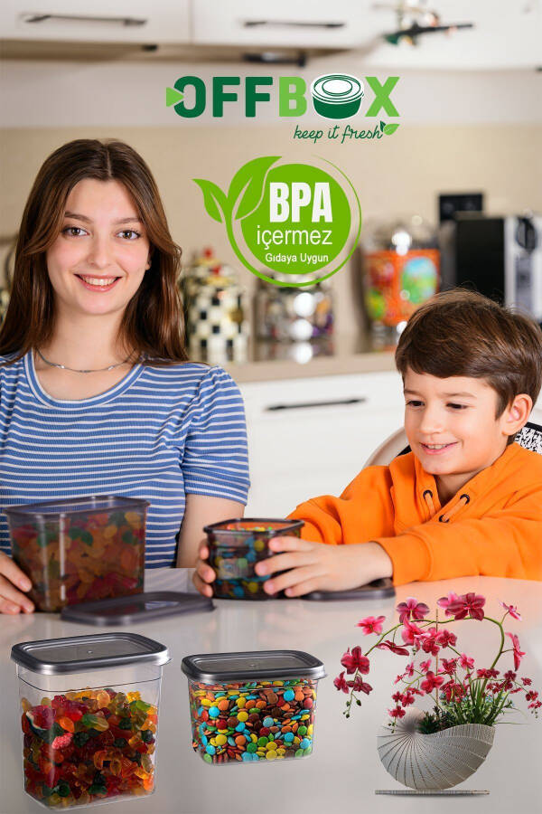 12 Adet 24 Parça 2 Litre Dikdörtgen Erzak Bakliyat Saklama Kabı Seti 20 Etiket Hediyeli-ANTRASİT - 18