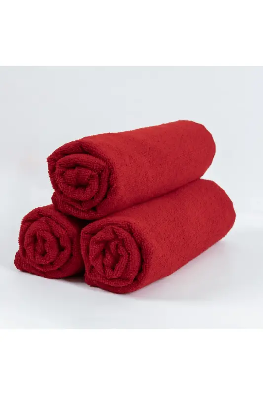 12 Adet 50x90 cm. Spor, Fitness, Kuaför, Berber Havlusu Leke Tutmayan, Antibakteriyel Toptan Havlu - Bordo - 2