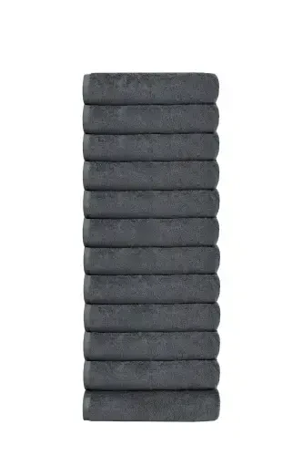 12 Adet 50x90 cm. Spor, Fitness, Kuaför, Berber Havlusu Leke Tutmayan, Antibakteriyel Toptan Havlu-Koyu Gri - 1