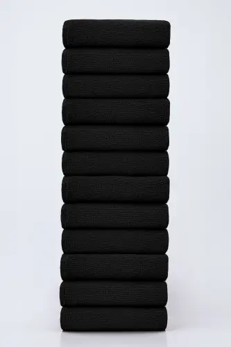 12 Adet 50x90 cm. Spor, Fitness, Kuaför, Berber Havlusu Leke Tutmayan, Antibakteriyel Toptan Havlu - Siyah 