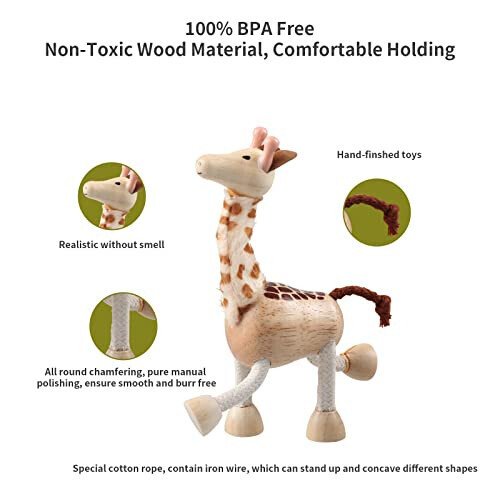 12PCS Bendable Wooden Animal Toys, Fun and Posable Animal Toys for Early Education, Smooth Natural Wood, Safari Farm Wood Animals Learning Toy for Kids - 37