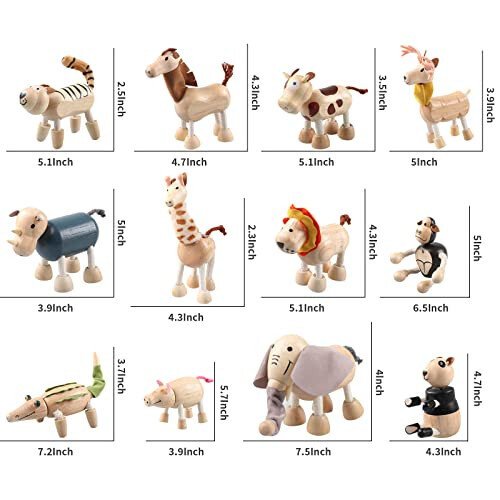 12PCS Bendable Wooden Animal Toys, Fun and Posable Animal Toys for Early Education, Smooth Natural Wood, Safari Farm Wood Animals Learning Toy for Kids - 27