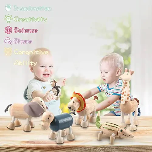 12PCS Bendable Wooden Animal Toys, Fun and Posable Animal Toys for Early Education, Smooth Natural Wood, Safari Farm Wood Animals Learning Toy for Kids - 3