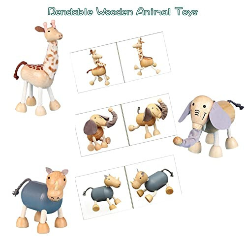 12PCS Bendable Wooden Animal Toys, Fun and Posable Animal Toys for Early Education, Smooth Natural Wood, Safari Farm Wood Animals Learning Toy for Kids - 39