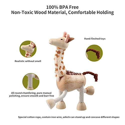 12PCS Bendable Wooden Animal Toys, Fun and Posable Animal Toys for Early Education, Smooth Natural Wood, Safari Farm Wood Animals Learning Toy for Kids - 23