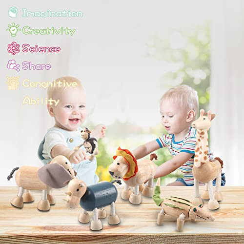 12PCS Bendable Wooden Animal Toys, Fun and Posable Animal Toys for Early Education, Smooth Natural Wood, Safari Farm Wood Animals Learning Toy for Kids - 17