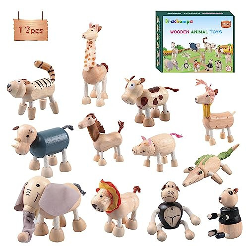 12PCS Bendable Wooden Animal Toys, Fun and Posable Animal Toys for Early Education, Smooth Natural Wood, Safari Farm Wood Animals Learning Toy for Kids - 8