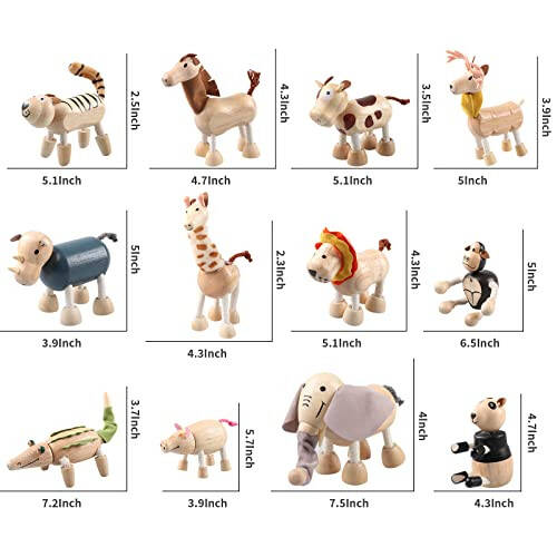 12PCS Bendable Wooden Animal Toys, Fun and Posable Animal Toys for Early Education, Smooth Natural Wood, Safari Farm Wood Animals Learning Toy for Kids - 13