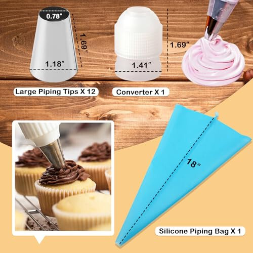 12 Adet Büyük Şırınga Ucu Seti, Paslanmaz Çelik Krema Uçları Yeniden Kullanılabilir Hamur Çantası ile, DIY Hamur, Kurabiye, Cupcake, Pasta İçin Pasta Dekorasyon Uçları Seti - 6