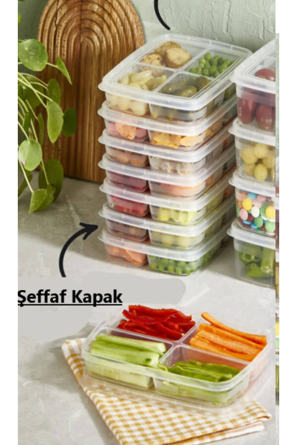 12 Adet 4 Bölmeli Öğünlük Et Sebze Mini Saklama Kabı Dondurulmuş Kıyma Tavuk Buzluk Organizer - 3
