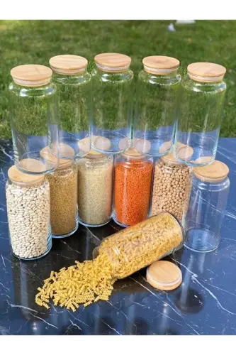 12 Adet Etiketli Kapaklı Cam Kavanoz Vakumlu Saklama Kabı Jumbo Boy 1300 Ml - Şeffaf Cam - 5