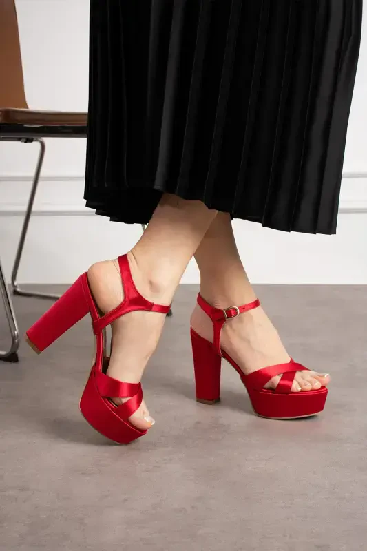 12 Cm Kırmızı Saten, Çapraz Model, Çok Rahattır, Konfor Odaklıdır.-kırmızı saten - 3