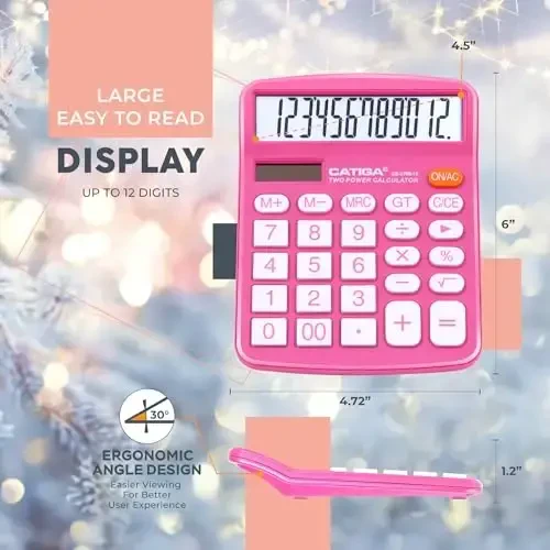 12 Digit Desktop Calculator with Large LCD Display and Sensitive Button, Dual Solar Power and Battery, Standard Function for Office, Home, School, CD-2786 - 3
