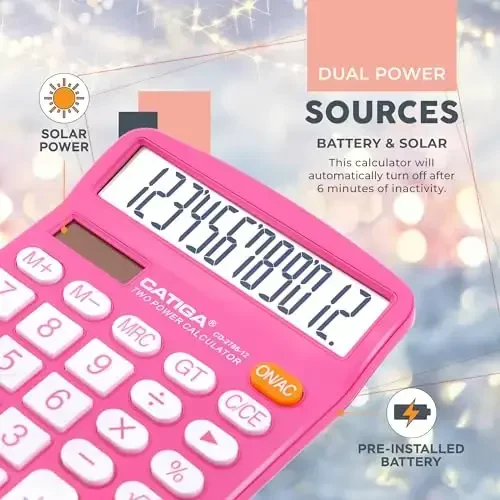 12 Digit Desktop Calculator with Large LCD Display and Sensitive Button, Dual Solar Power and Battery, Standard Function for Office, Home, School, CD-2786 - 4