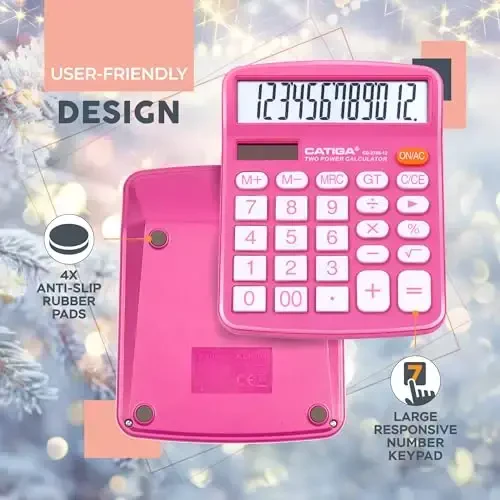 12 Digit Desktop Calculator with Large LCD Display and Sensitive Button, Dual Solar Power and Battery, Standard Function for Office, Home, School, CD-2786 - 5
