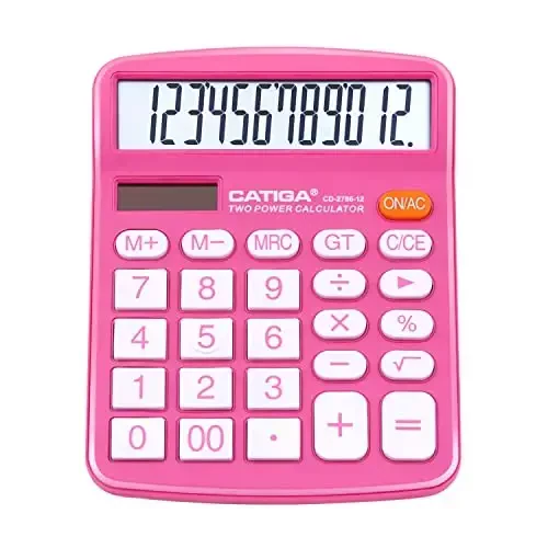 12 Digit Desktop Calculator with Large LCD Display and Sensitive Button, Dual Solar Power and Battery, Standard Function for Office, Home, School, CD-2786 - 6
