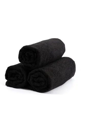 12 dona 50x90 sm. Sport, fitnes, sartarosh, sartaroshxona sochiqlari Dog‘ tushmaydigan, antibakterial ulgurji sochiq - Qora - CAYMOON (1)