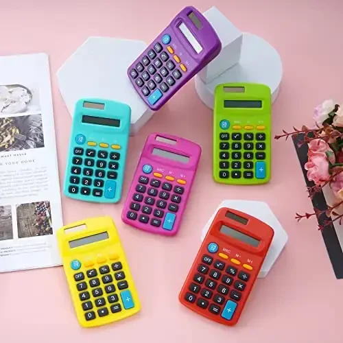 12 dona cho'ntak kalkulyatori, cho'ntak o'lchamli mini kalkulyatorlar, 8 xonali displeyli asosiy kalkulyator, talabalar bolalar uy ofisi uchun quyosh batareyasi ikki quvvatli stol kalkulyatorlari (ko'p rangli, 12 dona) - 5
