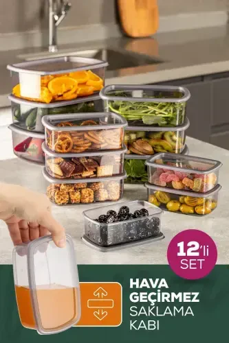 12 dona havo o'tkazmaydigan saqlash idishi to'plami Antratsit 3x(250-500-750-1200 ML)-Antratsit - 1