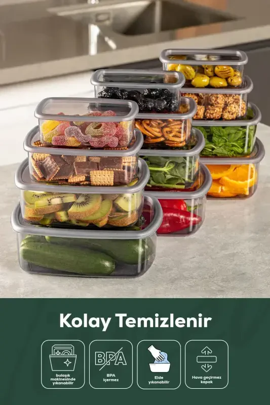 12 dona havo o'tkazmaydigan saqlash idishi to'plami Antratsit 3x(250-500-750-1200 ML)-Antratsit - 7