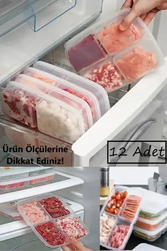 12 dona mini 4 bo'limli ovqat tayyorlash uchun oziq-ovqat saqlash idishlari - Go'sht, tovuq muzlatgich tashkilotchisi - 3