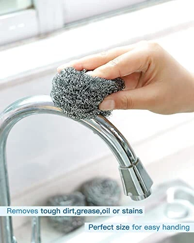 12 dona po'lat jun tozalash yostig'i Idishlar, qozonlar, pechlar, panjara, lavabolar uchun - Oshxona uchun zanglamaydigan po'latdan yasalgan tozalagichlar, 12 dona - 6