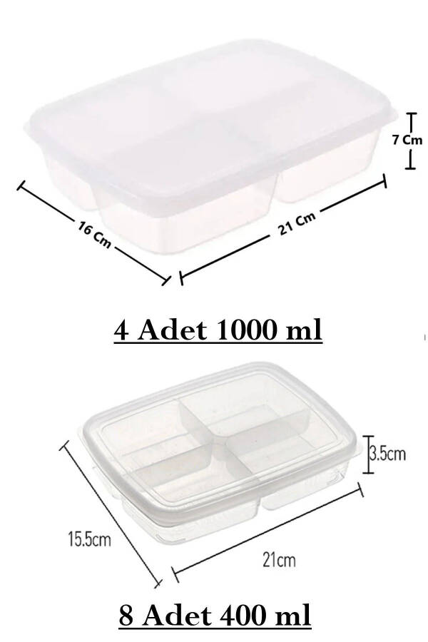 12 dona Saklash To'plami (8 dona 400 ML) (4 dona 1000 ML) 4 Bo'limli Taom Tayyorlash Uchun Porsiya Saklash Idishlari - 8