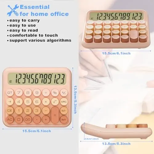 Mechanical Calculator 12 Digit Extra Large 5-Inch LCD Display, DECKLIT Battery Desk Calculator, Big Buttons Easy to Press Office Calculators Desktop, 15°Tilt Screen for Kids Calculator(Gradient Pink) - DECKLIT (1)