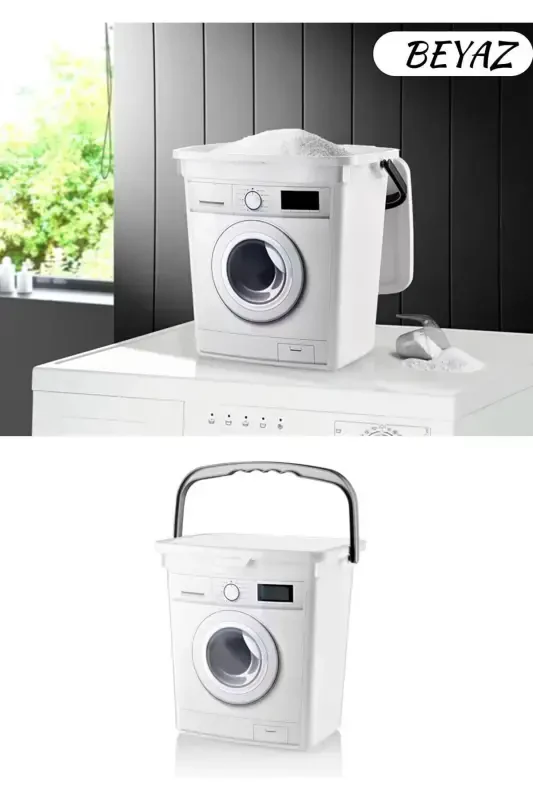 12 Litre Dekoratif Deterjanlık Deterjan Kutusu Deterjan Kabı - 6 6l Makine Şekilli (2li)-beyaz - 3