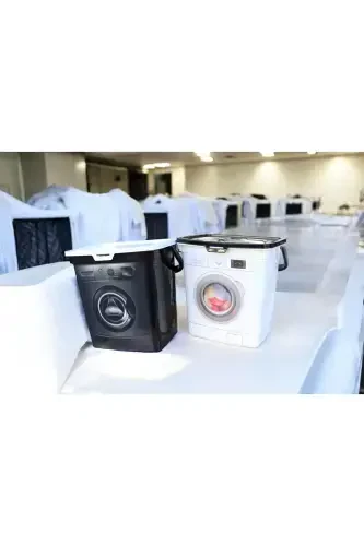 12 Litre Dekoratif Deterjanlık Deterjan Kutusu Deterjan Kabı - 6 6l Makine Şekilli (2li)-SİYAHBEYAZTK - 1