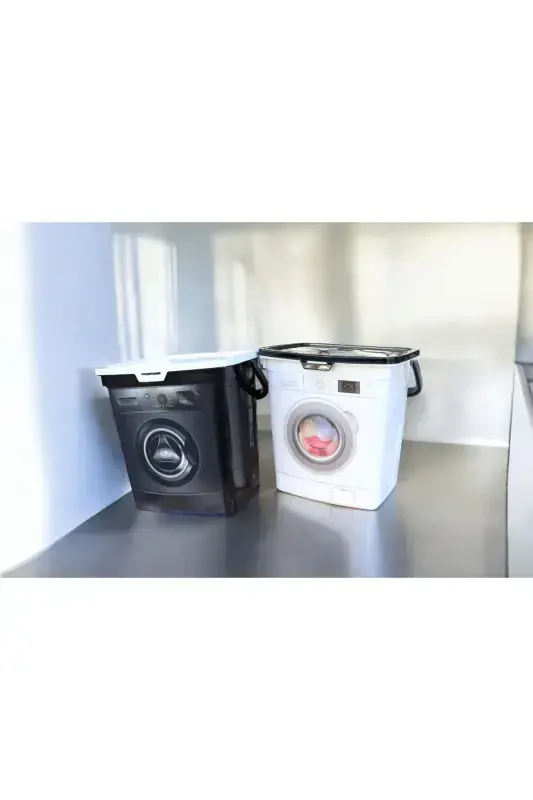 12 Litre Dekoratif Deterjanlık Deterjan Kutusu Deterjan Kabı - 6 6l Makine Şekilli (2li)-SİYAHBEYAZTK - 3