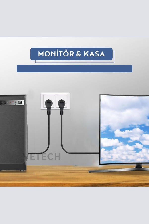 1.2 Metre POWER Güç Kablosu Kasa Monitör Arası Güç Kablo - 7