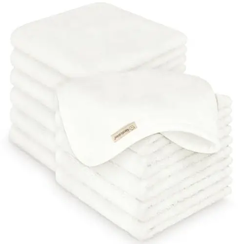 12-Pack Baby Washcloths, Soft Absorbent Washcloths for Face, Body (White) | Viscose from Bamboo Washcloths, Baby Towels, Newborn, Kids, Toddlers, Infant, Gentle on Sensitive Skin, 10x10, Reusable - 1