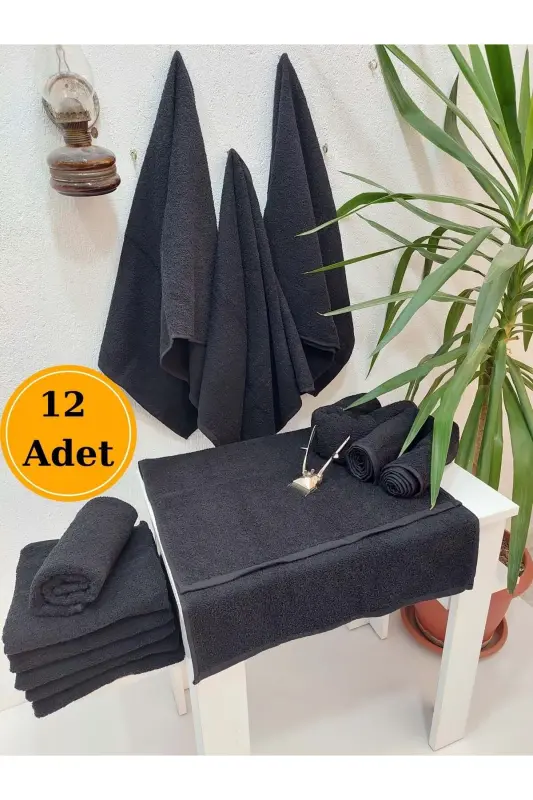 12-Pack Black Hairdresser Barber Towel 50x90 | Professional Hair Towel Economic Set - Black - 1