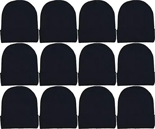 12 Pack Erkaklar va Ayollar uchun Qishki Shapka, Issiq Yumshoq Trikotajli Manjetli Bosh Suyagi Shapka, Ulgurji - 12