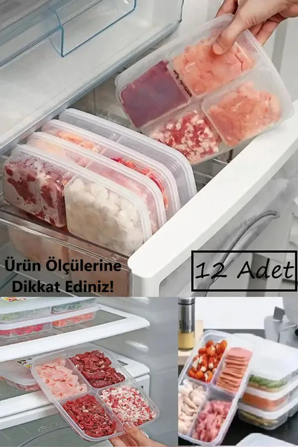 12 Pack Frozen Mini 4 Compartment Meal Prep Food Storage Containers - Ground Meat Chicken Freezer Organizer - 2