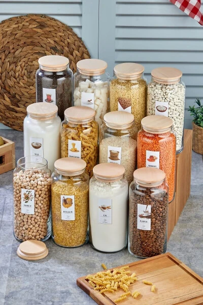 12 Pack Labelled Lidded Glass Jars Vacuum Storage Container Jumbo Size 1300 Ml - FBZHOME (1)